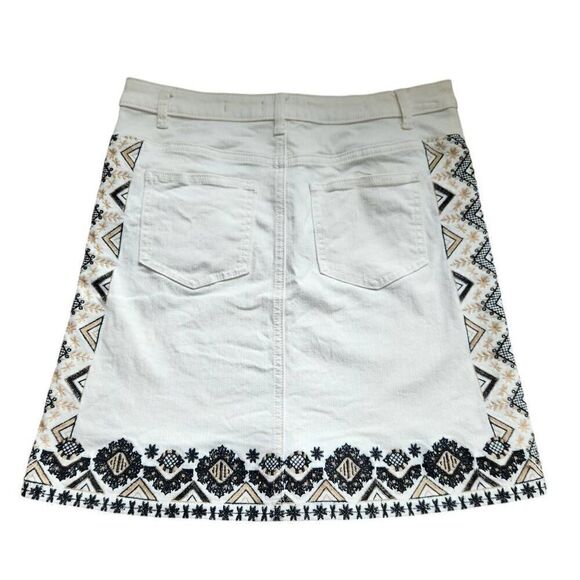 Anthropologie Pilcro Skirt Womens 8 Denim Floral Aztec Embroidered Boho Mini - Picture 3 of 6